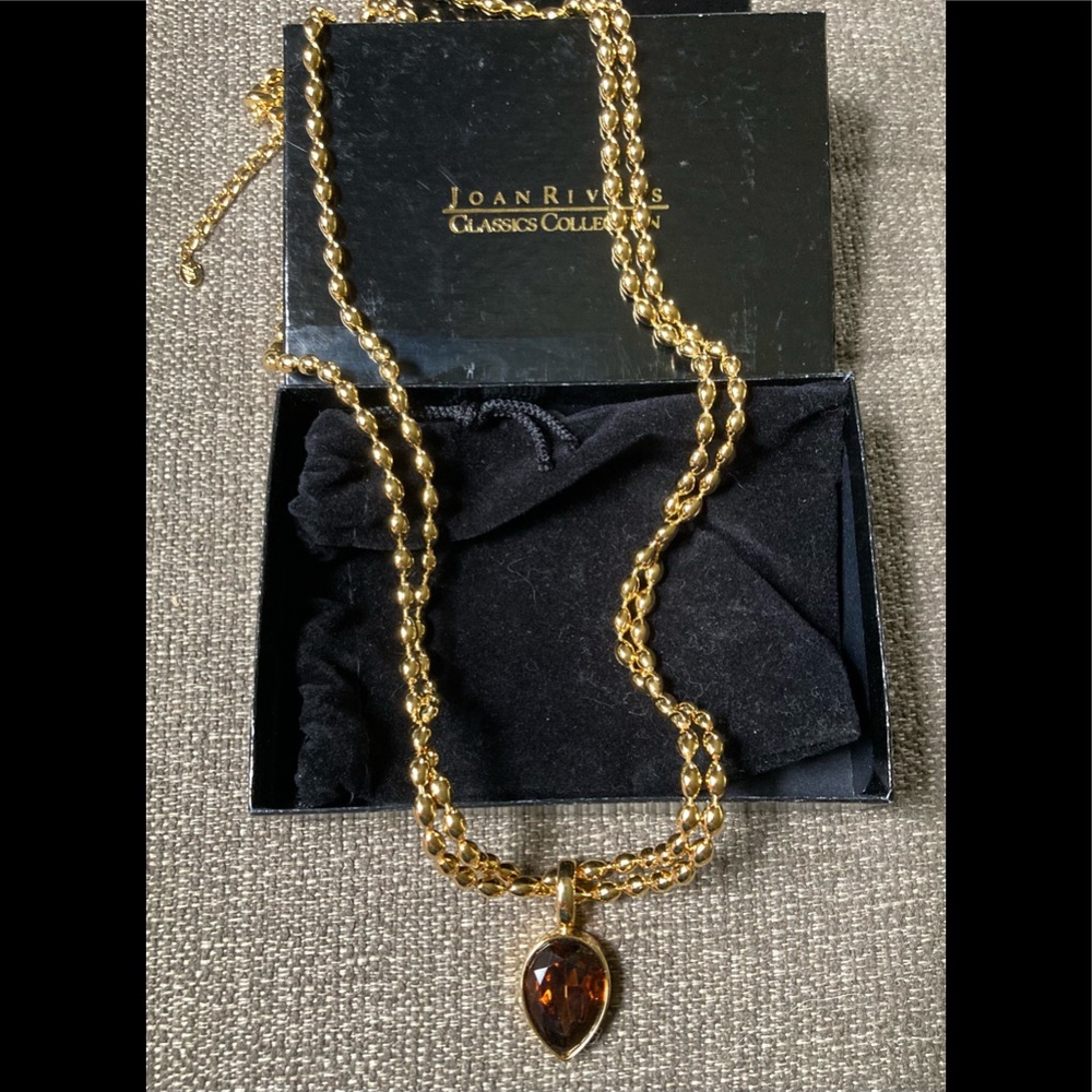 JOAN RIVERS Smoky Topaz Teardrop Pendant Beaded Necklace NIB! - Picture 4 of 8